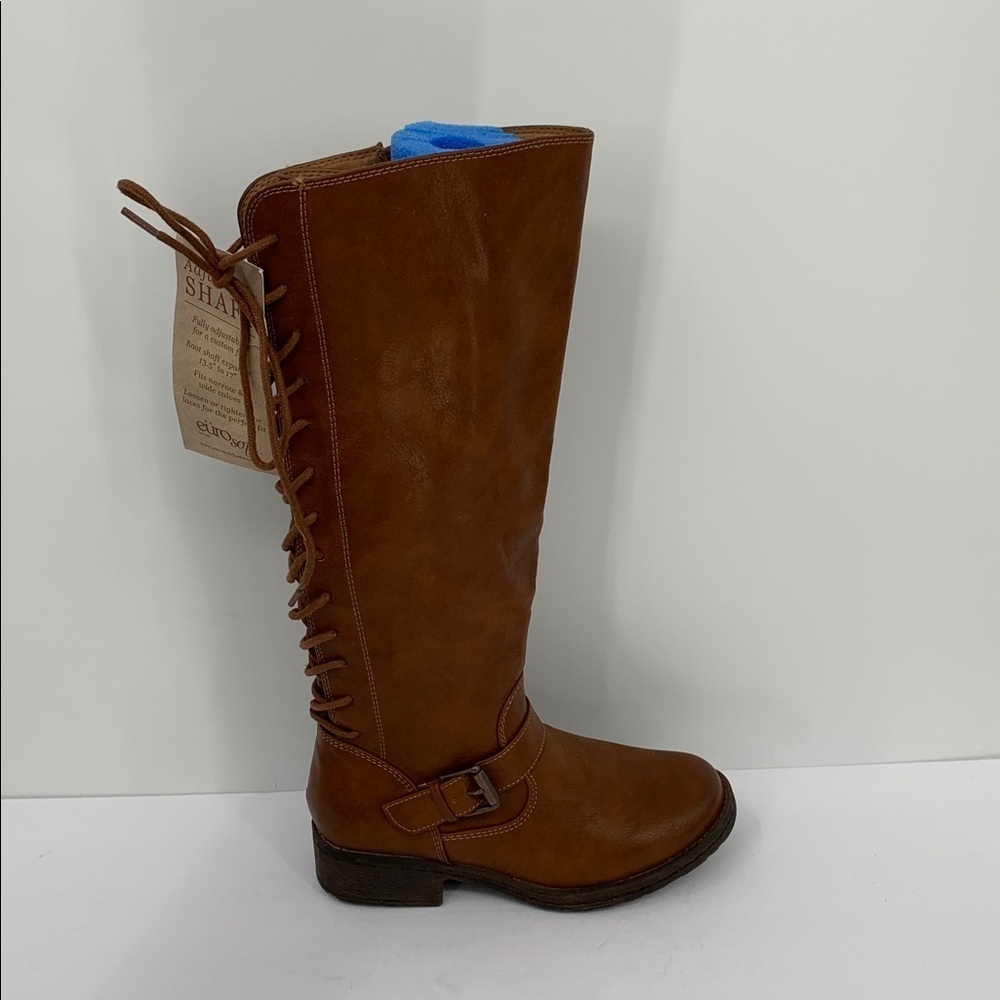 Sofft Eurosoft tall knee high boots brown adjustable lace-up calf wide new 6